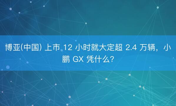 博亚(中国) 上市 12 小时就大定超 2.4 万辆，小鹏 GX 凭什么？