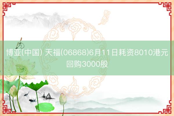 博亚(中国) 天福(06868)6月11日耗资8010港元回购3000股