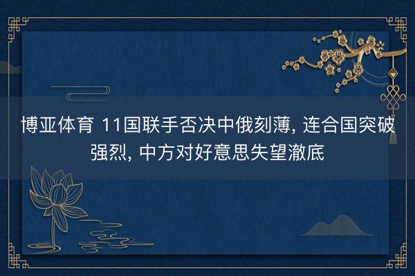 博亚体育 11国联手否决中俄刻薄, 连合国突破强烈, 中方对好意思失望澈底